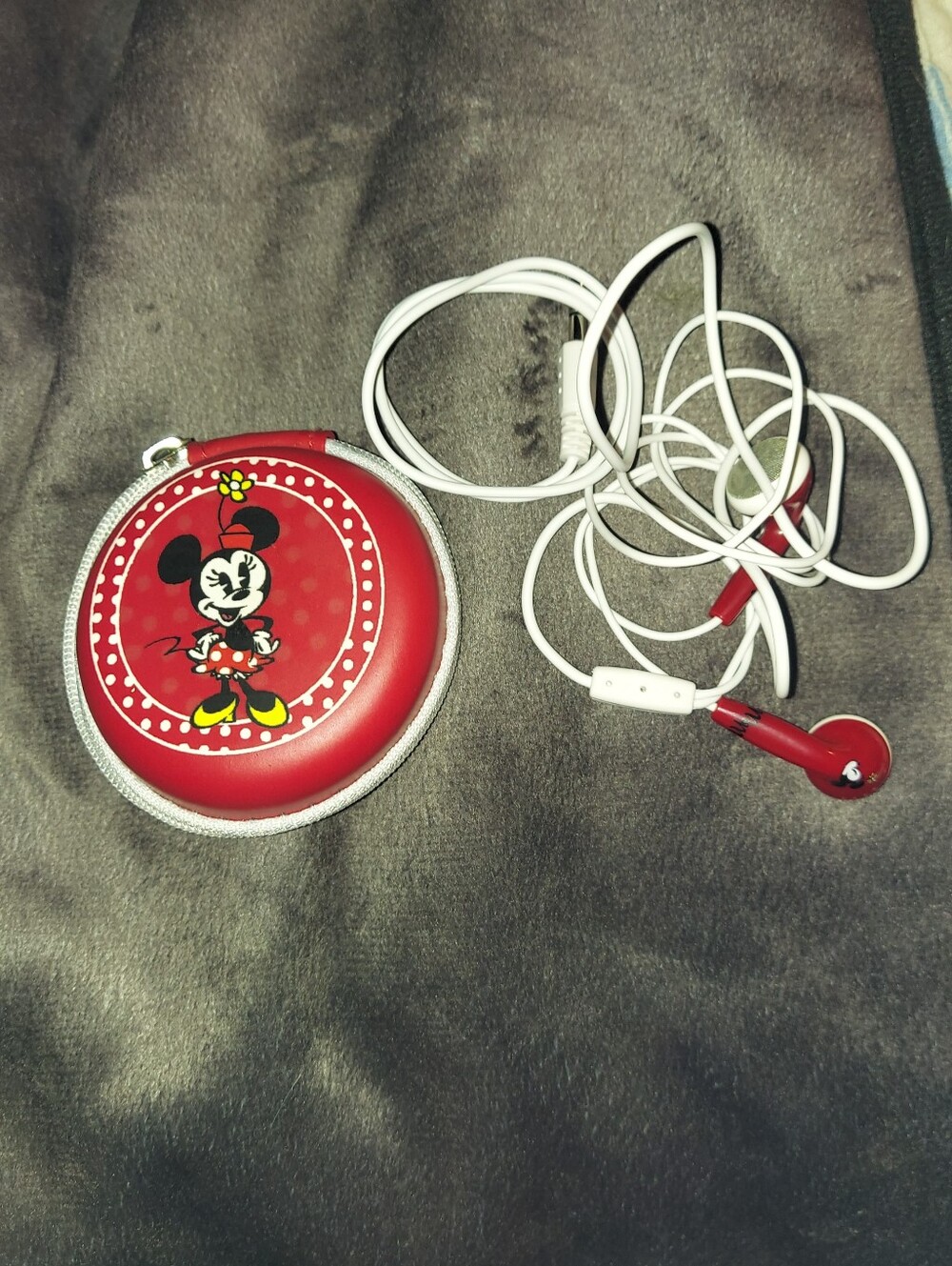 Red Minnie Mouse Wired Earbuds with Matching Carry Case